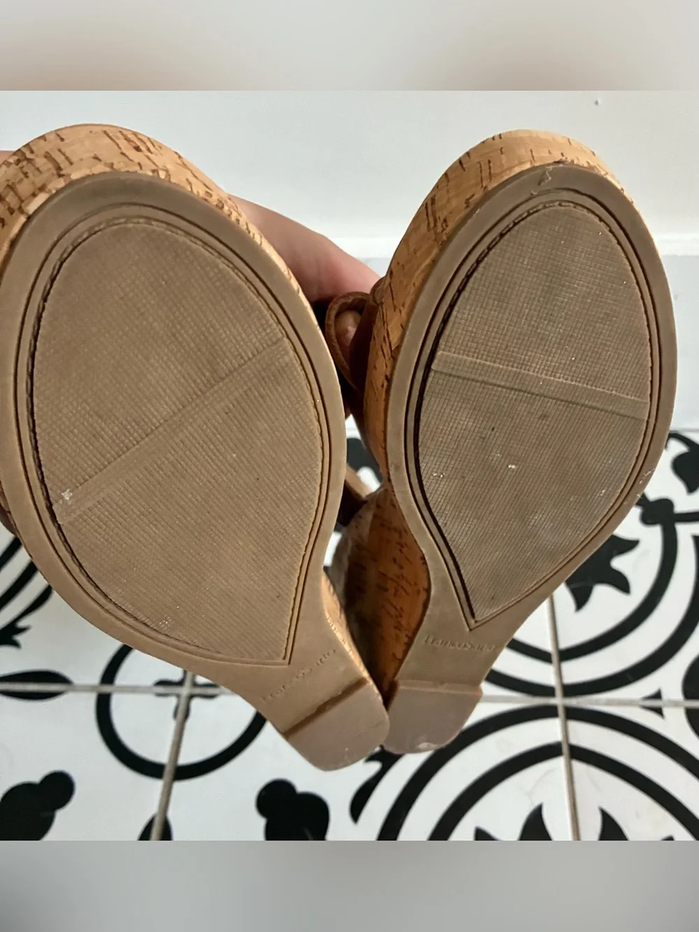 Women’s Tan Leather Cork Wedge Sandals - Classic Strappy Style size 8